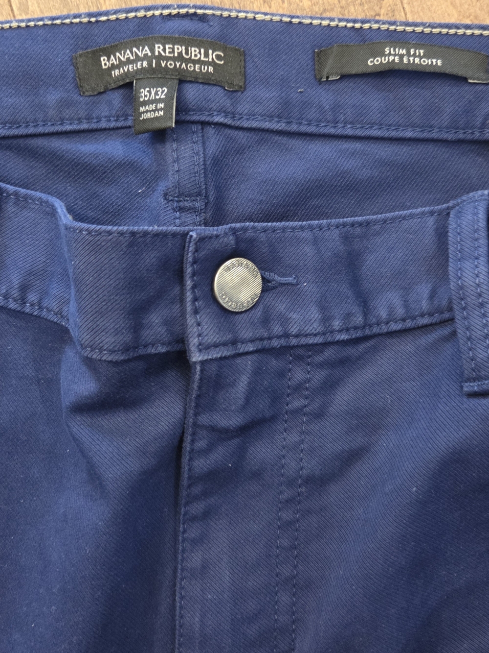Banana Republic Men's Slim Fit Navy Flat-Front Traveler's Jean